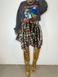 Women Style Patchwork Irregular Plaid Skirt