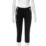 Women spring and summer mesh lace See-Through Solid cropped pants