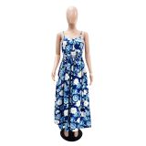 Women Holidays Elegant Floral Print Strap Dress