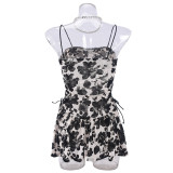 Women Stretchy Mesh Flocked Backless Sexy See-Through Lace-Up Dress