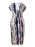 Women Summer Printed V-Neck Bodycon Dress