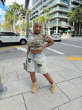Women street fashion washed Ripped Patchwork Denim three-quarter pants