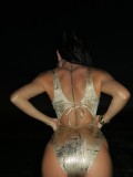 Women Sexy V Neck Backless Lace-up One-piece Swimwear