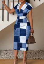 Women Summer Printed V-Neck Bodycon Dress Women Summer Printed V-Neck Bodycon Dress