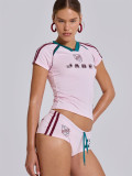 Women Sports Retro Letter Print Short Sleeve Top and Shorts Two-piece Set
