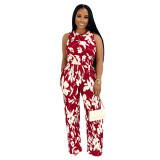Women Floral Printed Sleeveless Vest and Pants Two-piece Set