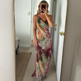 Women sexy Backless lace Halter Neck French slit dress