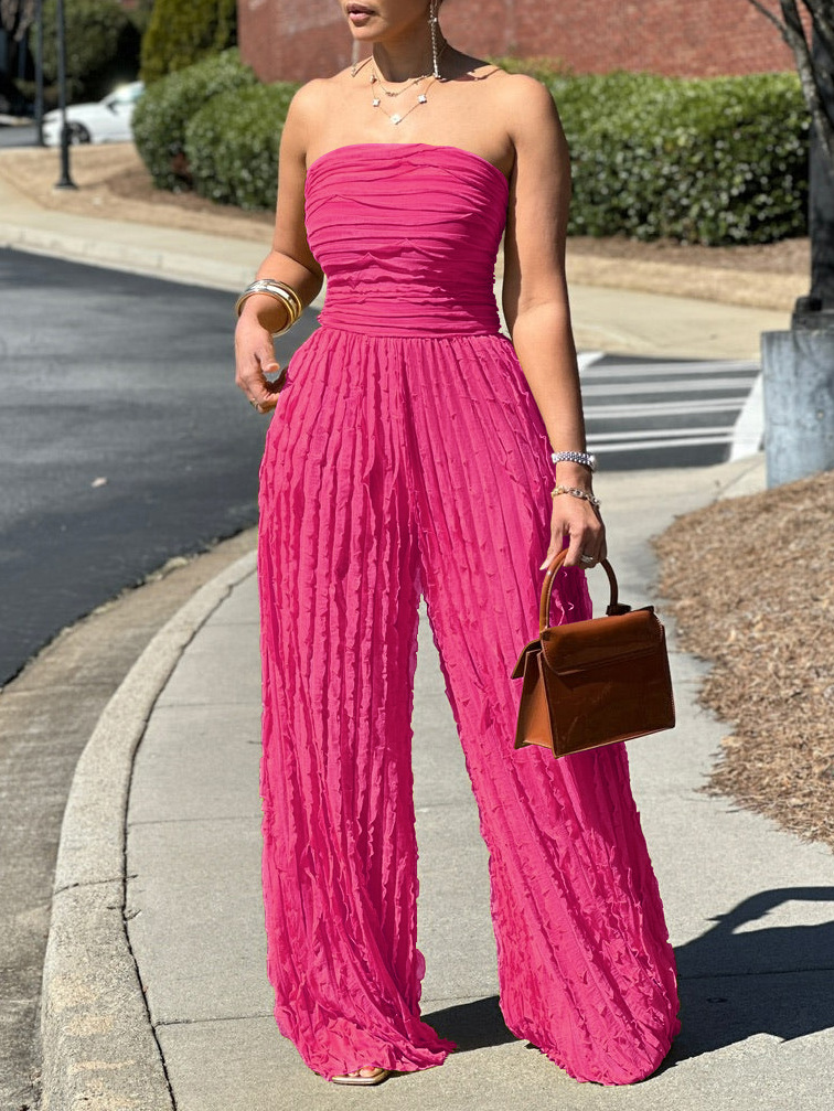 Strapless Sleeveless Wide-Leg Jumpsuit for Holiday Casual