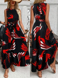 Plus Size Women Elegant Round Neck Sleeveless Belt Maxi Dress
