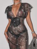 Women Sexy V Neck Sequin Dress