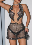Women Sexy Halter Neck Sparkling Stretchy Bodycon Dress