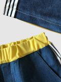 Women Color Blocking Contrast Sports Casual Top + Wide Leg Pants Two-piece Set