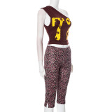 Women spring and summer off-shoulder digital Print Top and Pants two-piece set