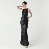 Women Sequined Mesh Bodycon Sexy Off-shoulder Evening Dress