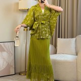 African Plus-Size  Shiny Top Tassel Skirt Two-Piece Set