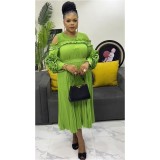 Beaded Cutout-Shoulder Pleated African Chic Loose Dress