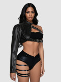 Punk One-Shoulder PU Leather Rock & Dance Style Party Top