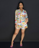 Print Long-Sleeve Shirt & Shorts Two-Piece Set