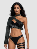 Punk One-Shoulder PU Leather Rock & Dance Style Party Top