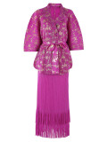 African Plus-Size  Shiny Top Tassel Skirt Two-Piece Set