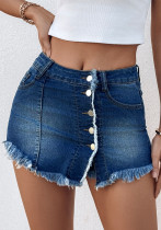 Casual & Stylish Solid Denim Button-Front Skirt