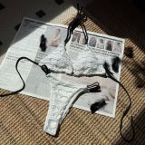 Drawstring & Lace-Up Low-Back Mesh Patchwork Bikini Set