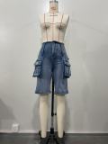 Summer Retro Cargo Denim Shorts