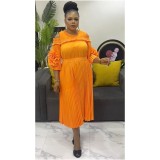 Beaded Cutout-Shoulder Pleated African Chic Loose Dress