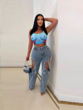 Spring/Summer Fashion Ripped Distressed Washed Denim Pants