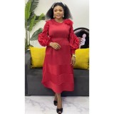 African Plus-Size Elegant Flower Pleated Long Dress