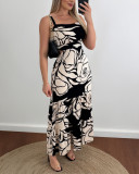 Rose-Pattern Hollow Strap Sexy Maxi Dress