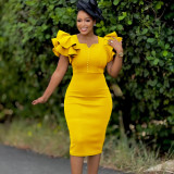 Plus Size Beaded Ruffle Sleeve Bodycon Dress Summer Party African  Formal Wear