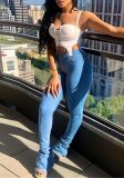 Spring/Autumn Casual Solid Pleated Denim Pants