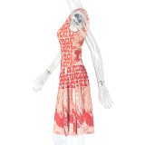 Printed Round Neck Sleeveless Pleated A-Line Mini Dress