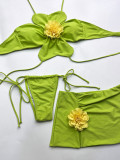 Floral Strap Three-Piece Bikini Set Beach & Pool Wear