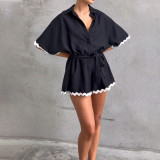 Women Casual Solid Short Shirt Casual Jumpsuits