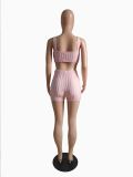 Women Spring Solid Sexy Stretch Solid Knitting Suspender Top and Shorts Two-Piece Set