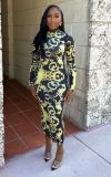 Women African Trend Long Sleeve Maxi Dress