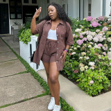 Women African Casual Short Sleeve Shirt Shorts Two-piece Set