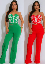 Women Strapless Crop Top and Solid Long Pants Two-Piece Set Women Strapless Crop Top and Solid Long Pants Two-Piece Set