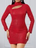 Women Long Sleeve Cut Out Sequin Dress