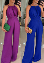 Women Summer Lace-Up Solid Sleeveless Sexy Jumpsuit