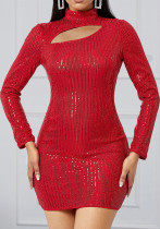 Women Long Sleeve Cut Out Sequin Dress Women Long Sleeve Cut Out Sequin Dress