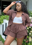 Women African Casual Short Sleeve Shirt Shorts Two-piece Set