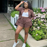 Women African Casual Short Sleeve Shirt Shorts Two-piece Set