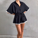 Women Casual Solid Short Shirt Casual Jumpsuits