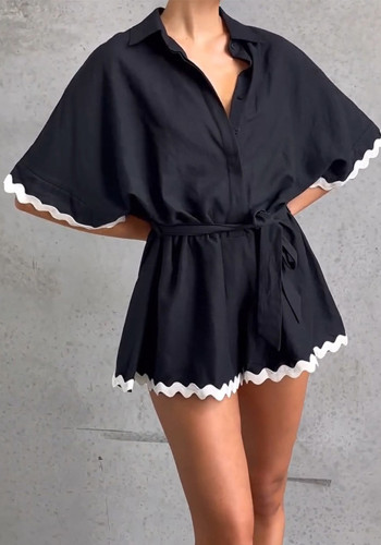 Women Casual Solid Short Shirt Casual Jumpsuits