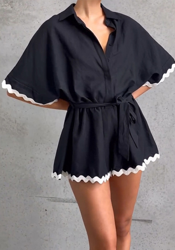 Women Casual Solid Short Shirt Casual Jumpsuits