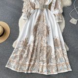 Women Vintage Print French Dress