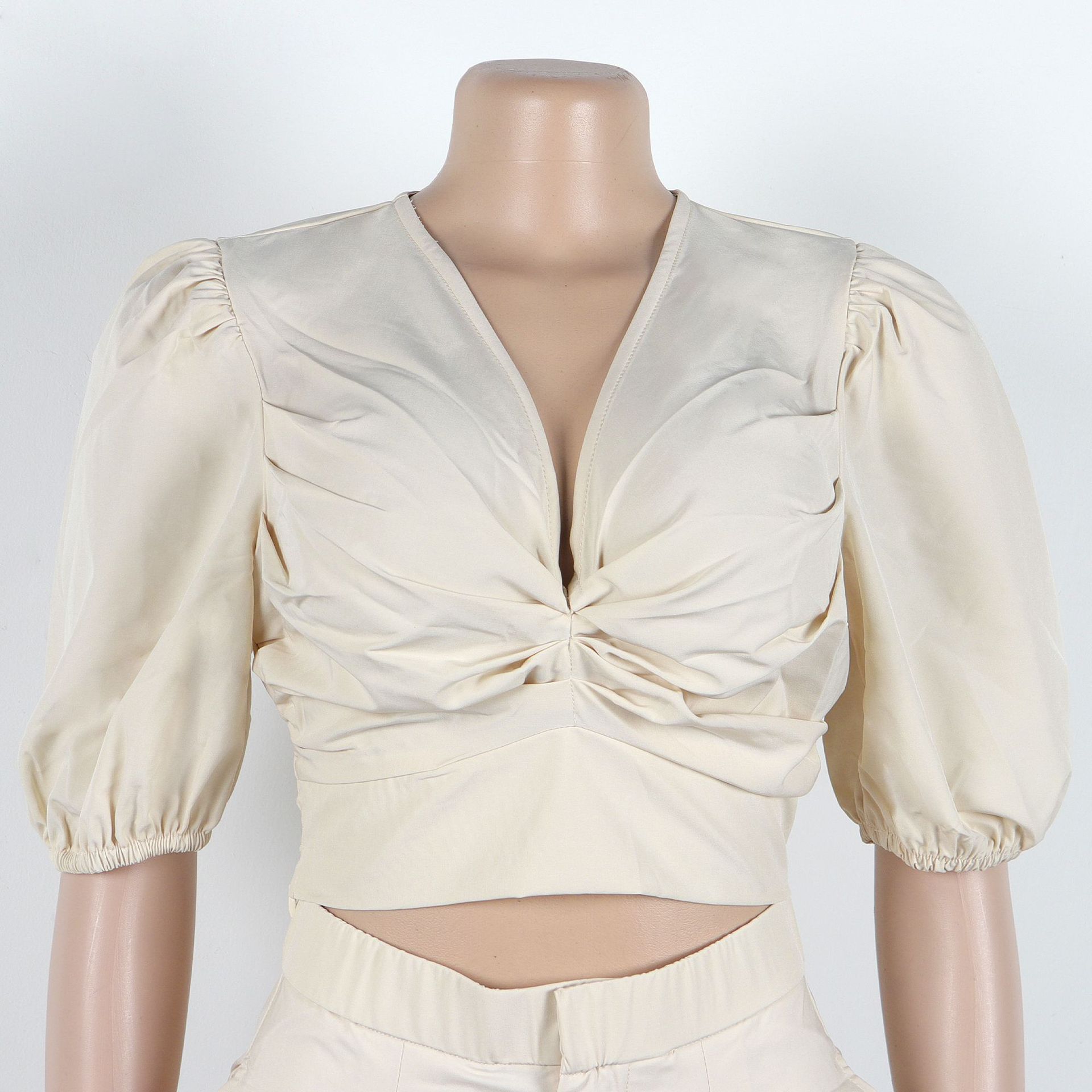 V-Neck Lantern Sleeve Top Printed Wide-Leg Pants Suit